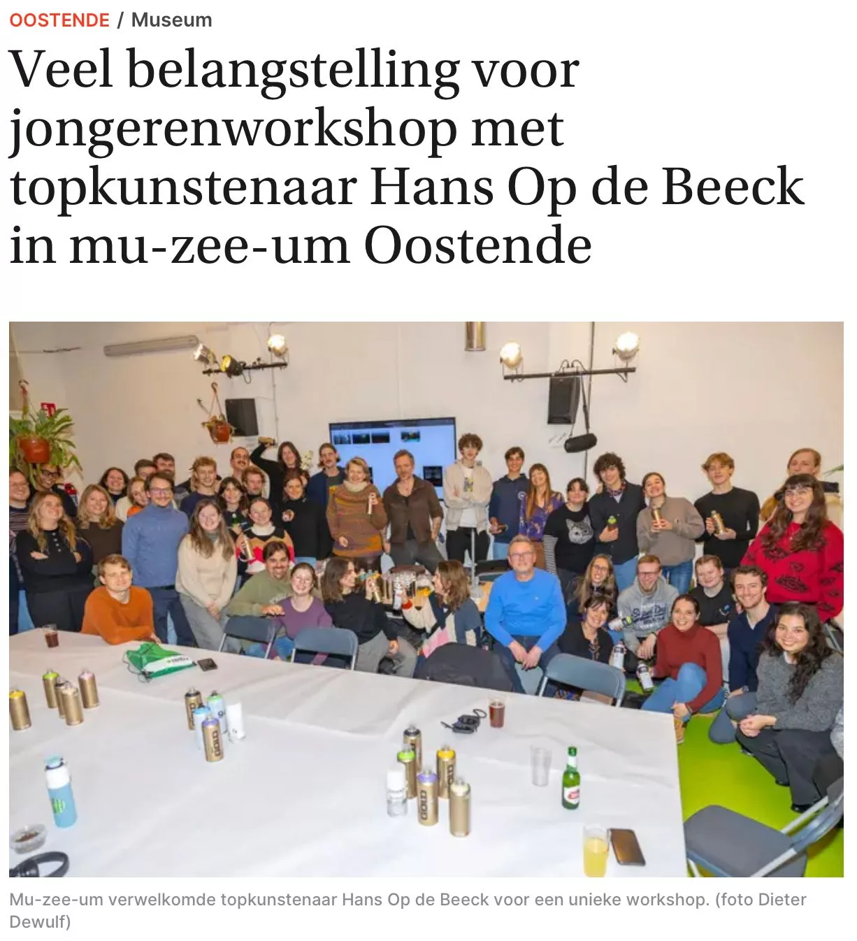 Veel belangstelling voor jongerenworkshop met topkunstenaar Hans Op de Beeck in mu-zee-um Oostende